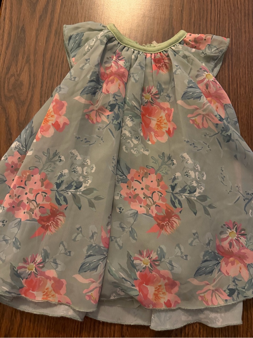 Light Green Chiffon Dress with Pink Floral Print